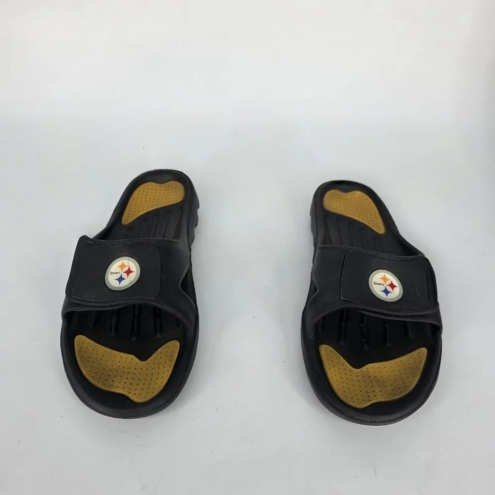 Pittsburgh Steelers Slides M 13 W 14 Shoes Black Gold Adjustable Logo